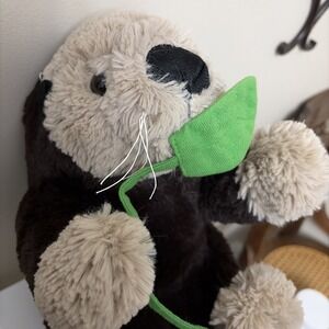 World Wildlife Fund WWF Stuffed Animal Plush Otter Eating Leaf Brown/Tan